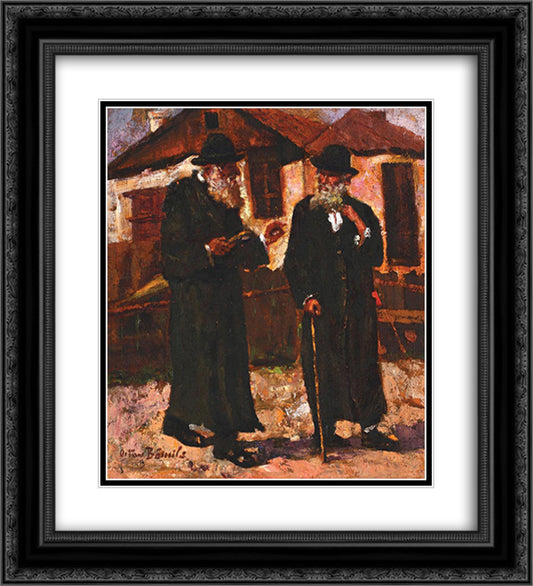 Jewish People Talking in Targu Cucu 20x22 Black Ornate Wood Framed Art Print Poster with Double Matting by Bancila, Octav