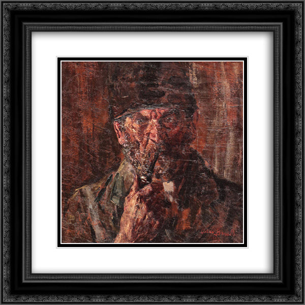 Peasant with Pipe 20x20 Black Ornate Wood Framed Art Print Poster with Double Matting by Bancila, Octav