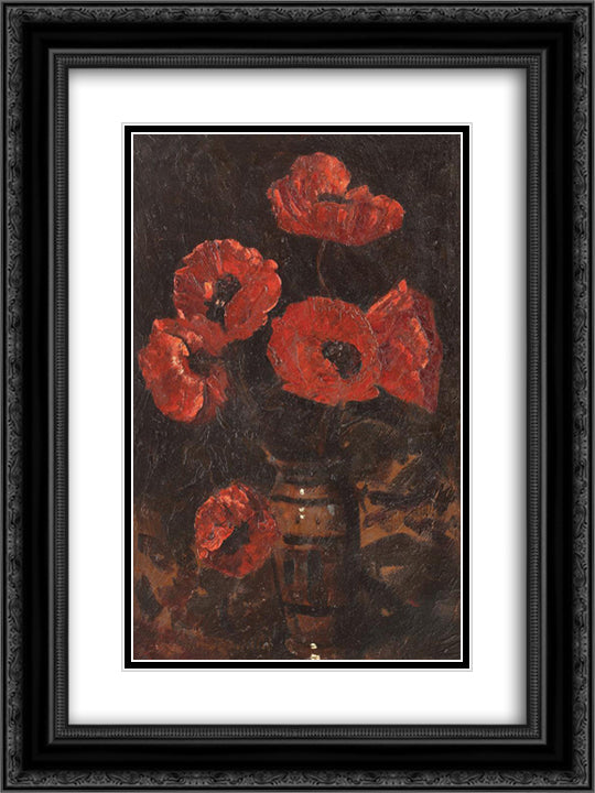 Poppies 18x24 Black Ornate Wood Framed Art Print Poster with Double Matting by Bancila, Octav