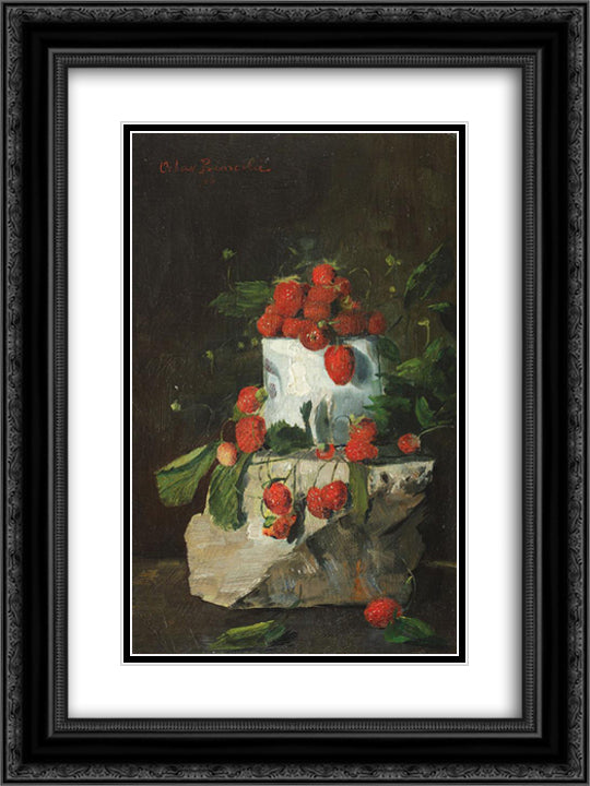 Strawberries 18x24 Black Ornate Wood Framed Art Print Poster with Double Matting by Bancila, Octav