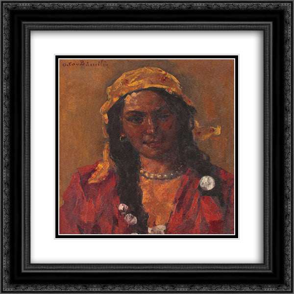 The Yellow Headscarf 20x20 Black Ornate Wood Framed Art Print Poster with Double Matting by Bancila, Octav