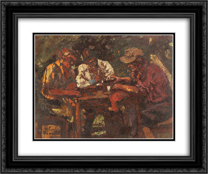 Wine Drinkers 24x20 Black Ornate Wood Framed Art Print Poster with Double Matting by Bancila, Octav