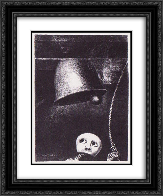 A funeral mask tolls bell 20x24 Black Ornate Wood Framed Art Print Poster with Double Matting by Redon, Odilon