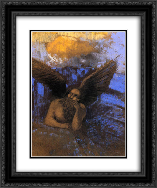 Aged Angel 20x24 Black Ornate Wood Framed Art Print Poster with Double Matting by Redon, Odilon