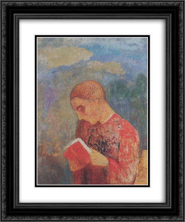 Alsace or reading monk 20x24 Black Ornate Wood Framed Art Print Poster with Double Matting by Redon, Odilon