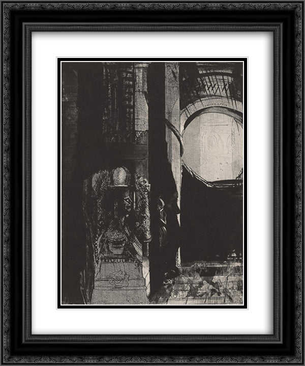 And on every side are columns of basalt, ... the light falls from the vaulted roof (plate 3) 20x24 Black Ornate Wood Framed Art Print Poster with Double Matting by Redon, Odilon