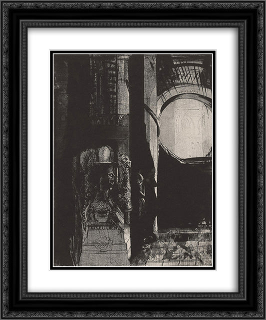 And on every side are columns of basalt, ... the light falls from the vaulted roof (plate 3) 20x24 Black Ornate Wood Framed Art Print Poster with Double Matting by Redon, Odilon