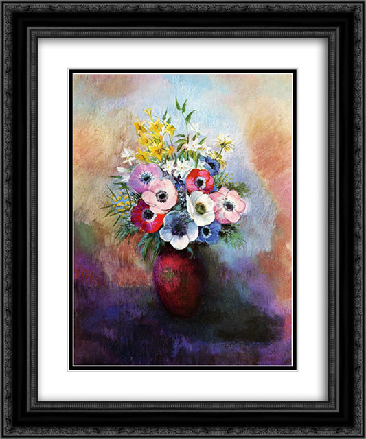 Anemones 20x24 Black Ornate Wood Framed Art Print Poster with Double Matting by Redon, Odilon