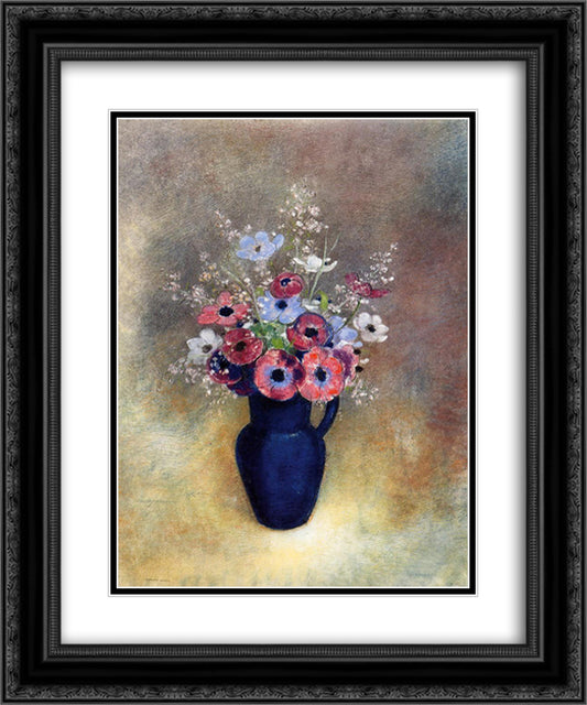 Anemones in a Jug 20x24 Black Ornate Wood Framed Art Print Poster with Double Matting by Redon, Odilon