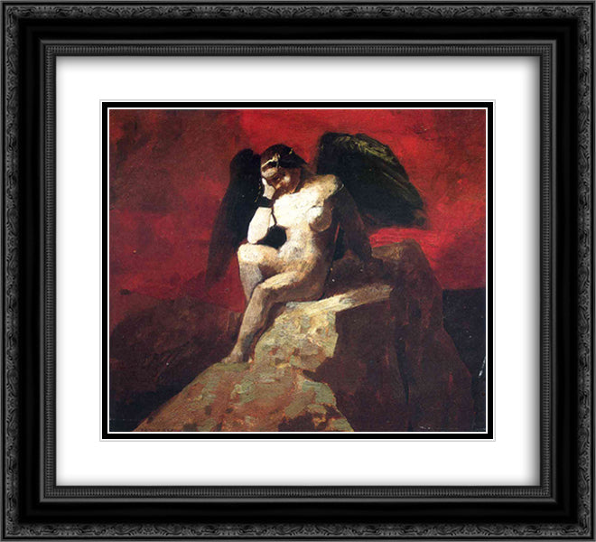 Angel in Chains 22x20 Black Ornate Wood Framed Art Print Poster with Double Matting by Redon, Odilon