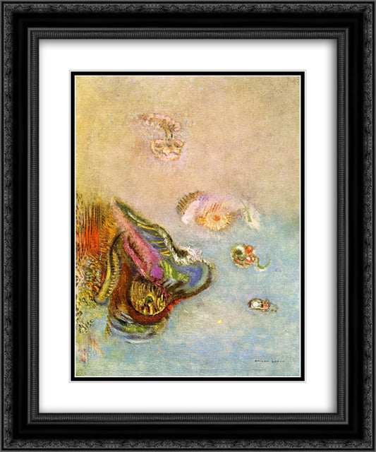 Animals of the Sea 20x24 Black Ornate Wood Framed Art Print Poster with Double Matting by Redon, Odilon