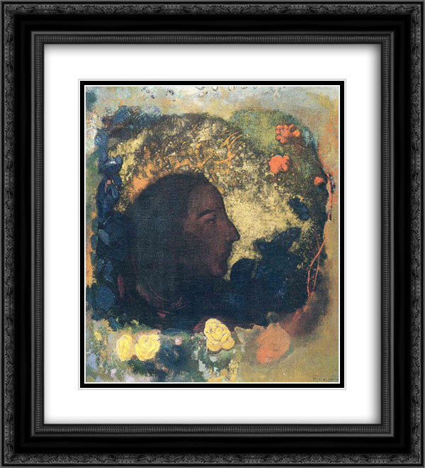 Black Profile (Gauguin) 20x22 Black Ornate Wood Framed Art Print Poster with Double Matting by Redon, Odilon