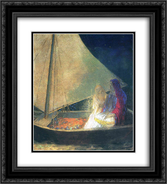 Boat with Two Figures 20x22 Black Ornate Wood Framed Art Print Poster with Double Matting by Redon, Odilon