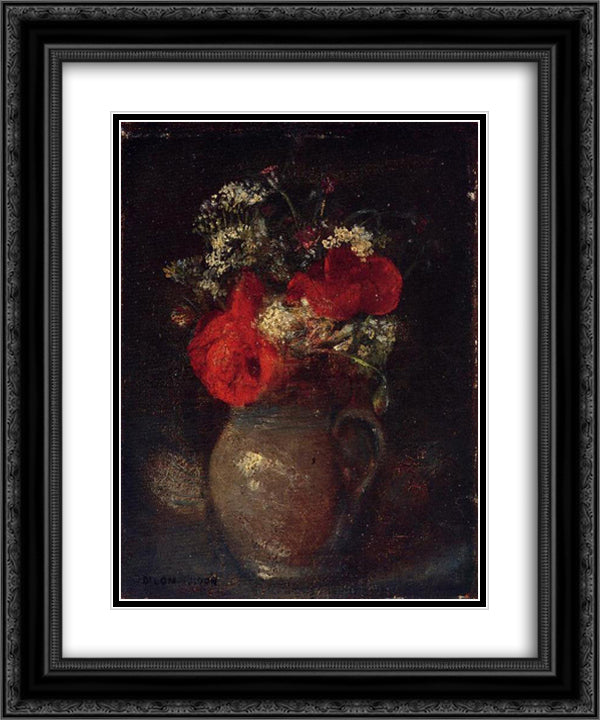 Bouquet 20x24 Black Ornate Wood Framed Art Print Poster with Double Matting by Redon, Odilon