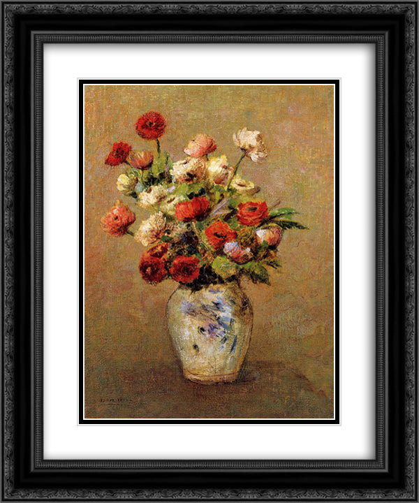 Bouquet of Flowers 20x24 Black Ornate Wood Framed Art Print Poster with Double Matting by Redon, Odilon