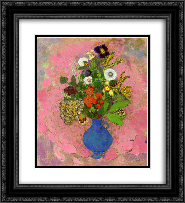 Flowers 20x22 Black Ornate Wood Framed Art Print Poster with Double Matting by Redon, Odilon