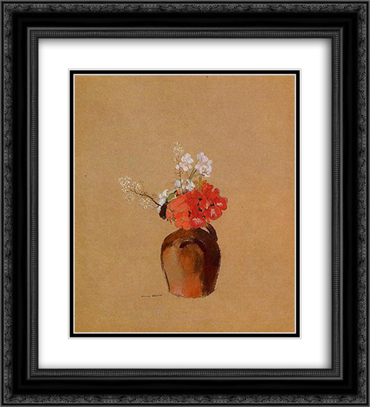 Flowers in a Pot 20x22 Black Ornate Wood Framed Art Print Poster with Double Matting by Redon, Odilon