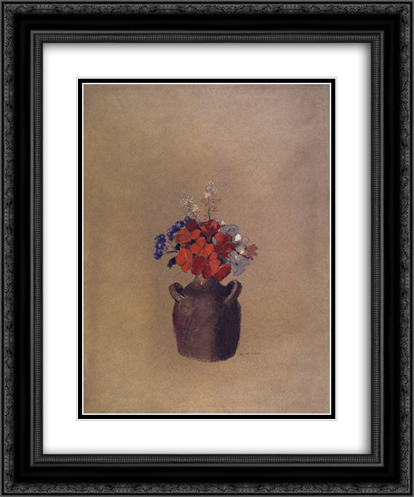 Flowers in a Vase 20x24 Black Ornate Wood Framed Art Print Poster with Double Matting by Redon, Odilon