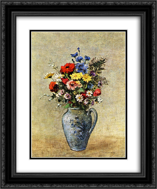 Flowers in a Vase with one Handle 20x24 Black Ornate Wood Framed Art Print Poster with Double Matting by Redon, Odilon