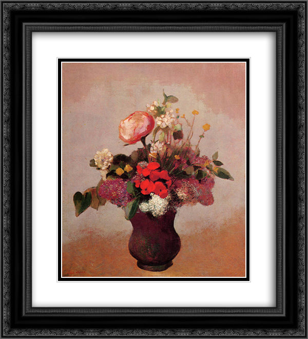 Flowers in aa Brown Vase 20x22 Black Ornate Wood Framed Art Print Poster with Double Matting by Redon, Odilon