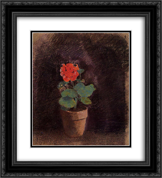 Geranium 20x22 Black Ornate Wood Framed Art Print Poster with Double Matting by Redon, Odilon