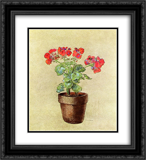 Geraniums 20x22 Black Ornate Wood Framed Art Print Poster with Double Matting by Redon, Odilon