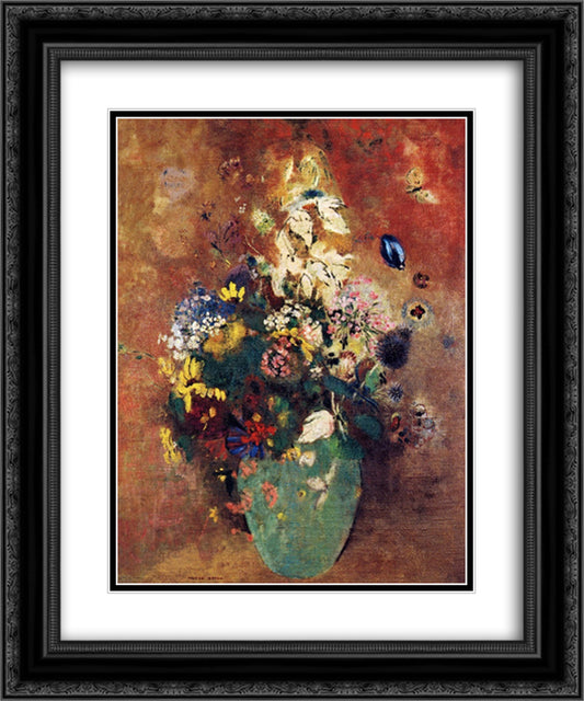 Green Vase 20x24 Black Ornate Wood Framed Art Print Poster with Double Matting by Redon, Odilon