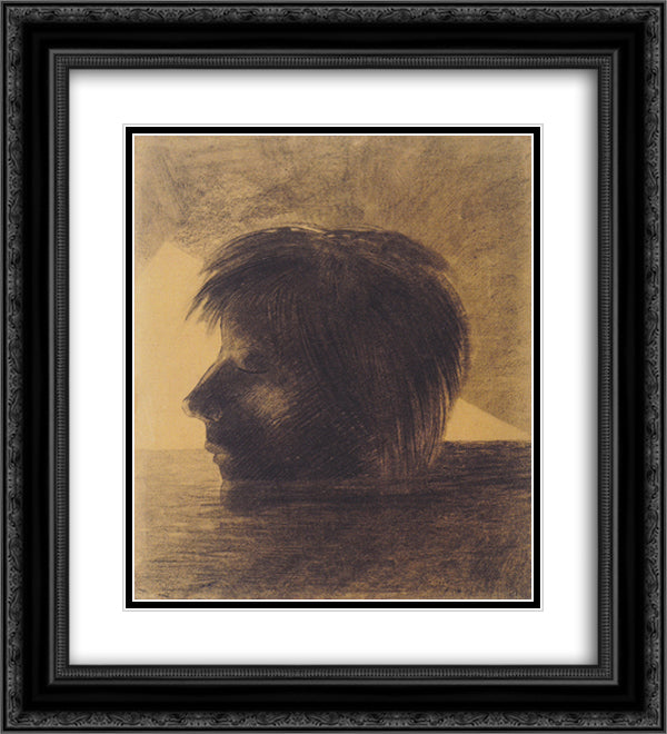 Head of Orpheus on the Water or The Mystic 20x22 Black Ornate Wood Framed Art Print Poster with Double Matting by Redon, Odilon