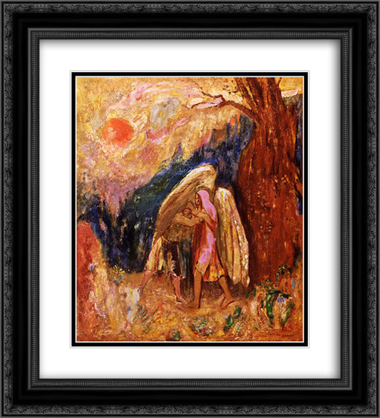 Jacob Wrestling with the Angel 20x22 Black Ornate Wood Framed Art Print Poster with Double Matting by Redon, Odilon