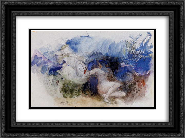 Leda and the Swan 24x18 Black Ornate Wood Framed Art Print Poster with Double Matting by Redon, Odilon