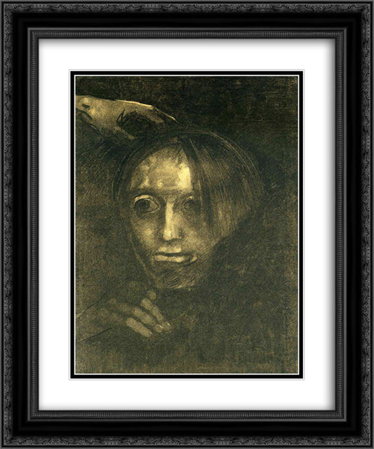 Man's head 20x24 Black Ornate Wood Framed Art Print Poster with Double Matting by Redon, Odilon