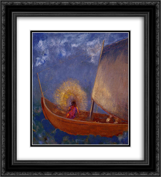 Mysterious Boat 20x22 Black Ornate Wood Framed Art Print Poster with Double Matting by Redon, Odilon