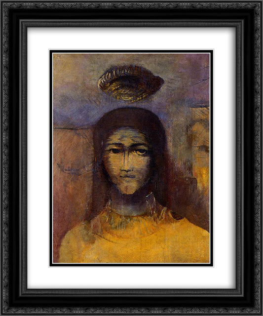Mysterious Head 20x24 Black Ornate Wood Framed Art Print Poster with Double Matting by Redon, Odilon