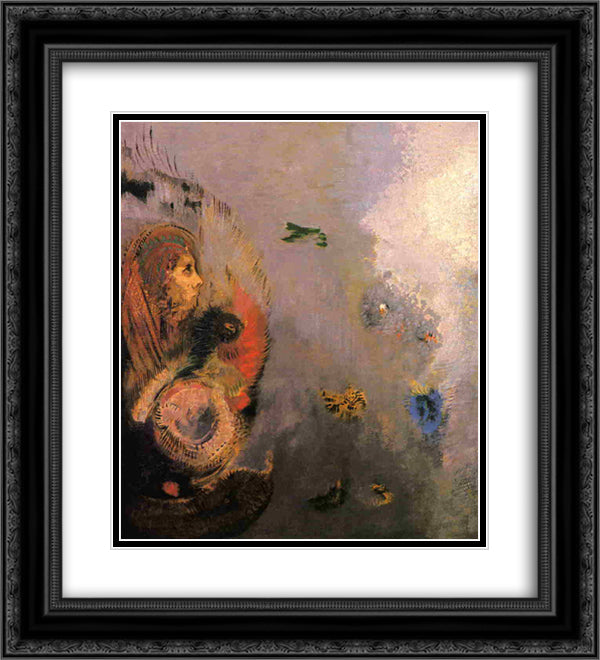 Oannes 20x22 Black Ornate Wood Framed Art Print Poster with Double Matting by Redon, Odilon