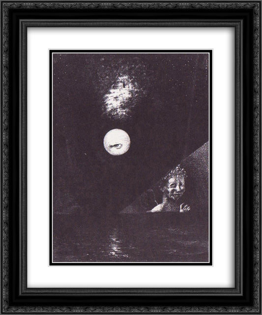 On the Horizon, the Angel of Certitude, and in the Dark Sky, A Questioning Glance 20x24 Black Ornate Wood Framed Art Print Poster with Double Matting by Redon, Odilon