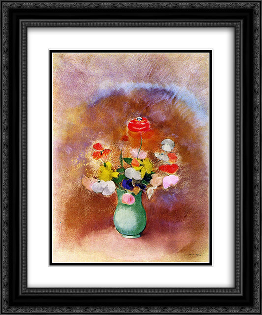 Poppies in a Vase 20x24 Black Ornate Wood Framed Art Print Poster with Double Matting by Redon, Odilon