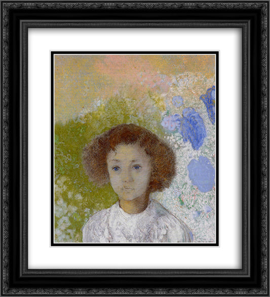 Portrait of Genevieve de Gonet as a Child 20x22 Black Ornate Wood Framed Art Print Poster with Double Matting by Redon, Odilon