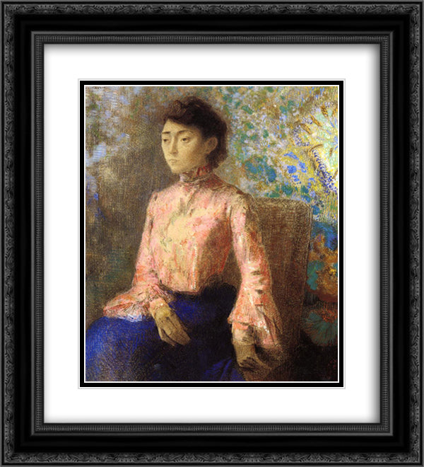 Portrait of Jeanne Chaine 20x22 Black Ornate Wood Framed Art Print Poster with Double Matting by Redon, Odilon