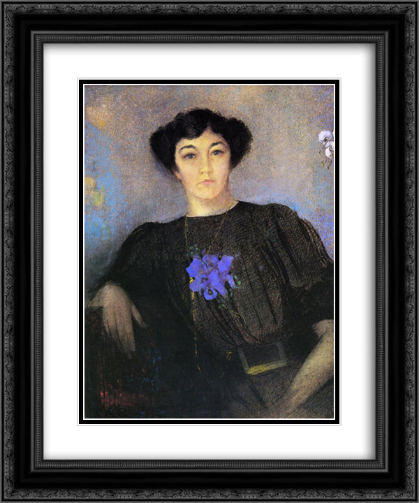 Portrait of Madame Gustave Fayet 20x24 Black Ornate Wood Framed Art Print Poster with Double Matting by Redon, Odilon