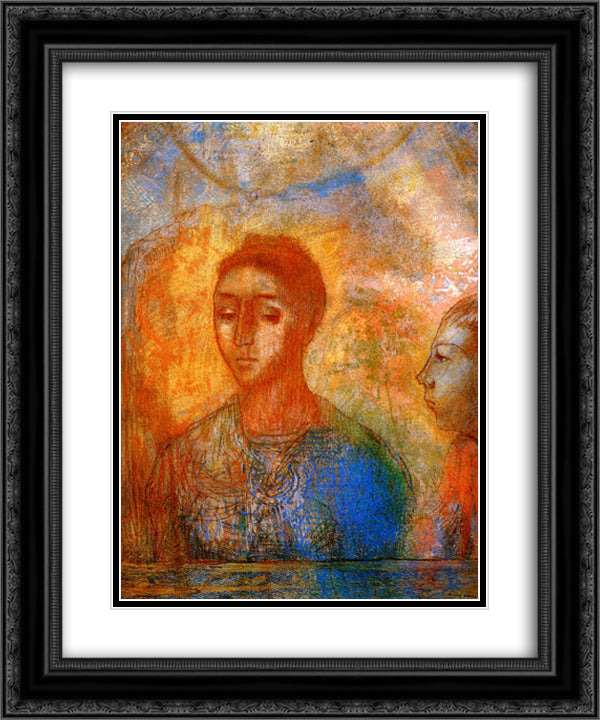 Portrait of Madame Redon with Ari 20x24 Black Ornate Wood Framed Art Print Poster with Double Matting by Redon, Odilon