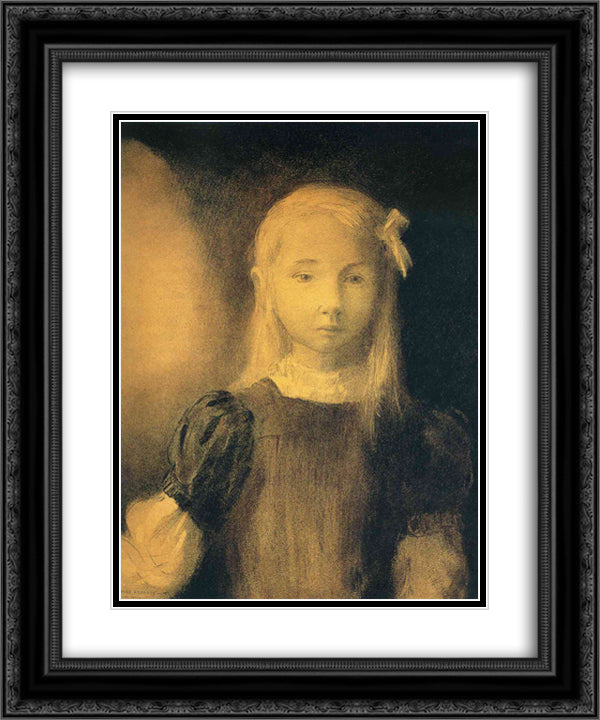 Portrait of Mademoiselle Jeanne Roberte de Domecy 20x24 Black Ornate Wood Framed Art Print Poster with Double Matting by Redon, Odilon
