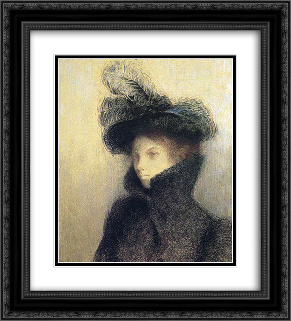 Portrait of Marie Botkine 20x22 Black Ornate Wood Framed Art Print Poster with Double Matting by Redon, Odilon