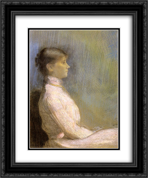 Portrait of Paule Gobillard 20x24 Black Ornate Wood Framed Art Print Poster with Double Matting by Redon, Odilon