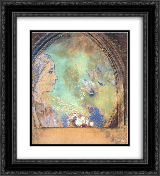 Profile in an Arch 20x22 Black Ornate Wood Framed Art Print Poster with Double Matting by Redon, Odilon