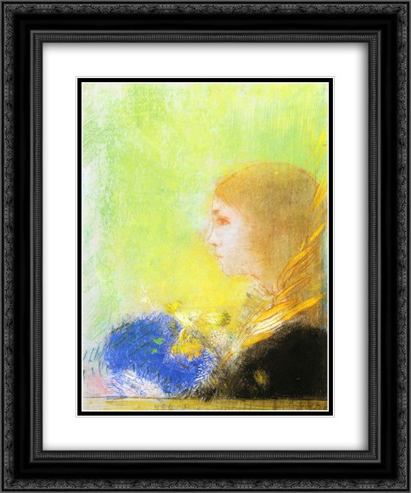 Profile of a Young Girl 20x24 Black Ornate Wood Framed Art Print Poster with Double Matting by Redon, Odilon