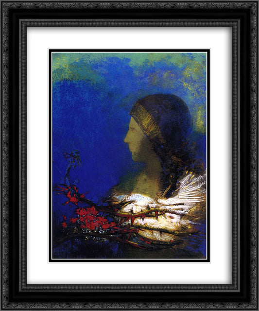 Red Thorns 20x24 Black Ornate Wood Framed Art Print Poster with Double Matting by Redon, Odilon