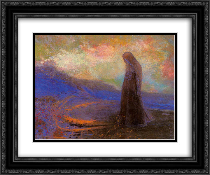 Reflection 24x20 Black Ornate Wood Framed Art Print Poster with Double Matting by Redon, Odilon