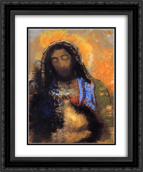 Sacred Heart 20x24 Black Ornate Wood Framed Art Print Poster with Double Matting by Redon, Odilon