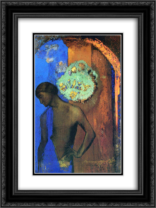 Saint John (The blue tunic) 18x24 Black Ornate Wood Framed Art Print Poster with Double Matting by Redon, Odilon