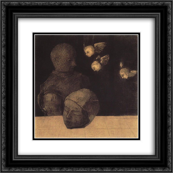 Severed head 20x20 Black Ornate Wood Framed Art Print Poster with Double Matting by Redon, Odilon